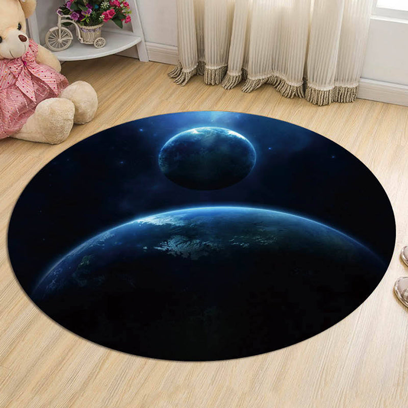 Skorter | Black and Blue Kids Carpet Polyester Galaxy Pattern Rug Pet-Friendly Washable Non-Slip Backing Carpet for Decoration