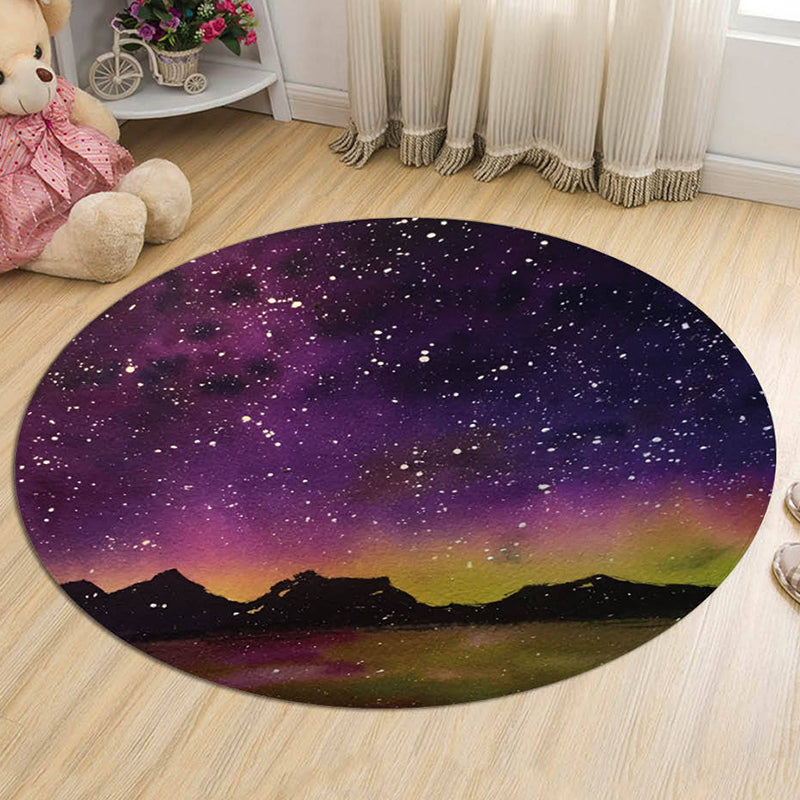 Skorter | Black and Blue Kids Carpet Polyester Galaxy Pattern Rug Pet-Friendly Washable Non-Slip Backing Carpet for Decoration