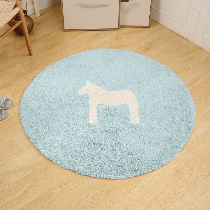 Skorter | Children's horse pattern rug Blue and Khaki Cotton rug Washable Pet-friendly Non-slip rug for the children's room