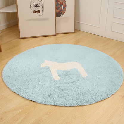 Skorter | Children's horse pattern rug Blue and Khaki Cotton rug Washable Pet-friendly Non-slip rug for the children's room