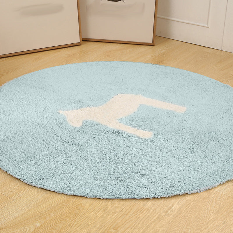 Skorter | Children's horse pattern rug Blue and Khaki Cotton rug Washable Pet-friendly Non-slip rug for the children's room