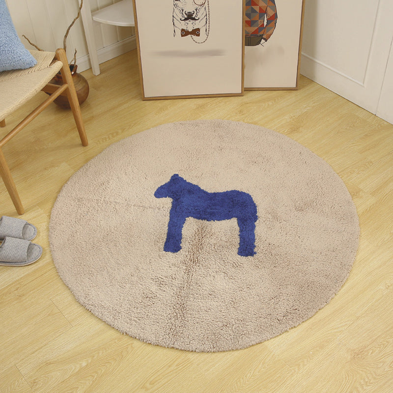 Skorter | Children's horse pattern rug Blue and Khaki Cotton rug Washable Pet-friendly Non-slip rug for the children's room