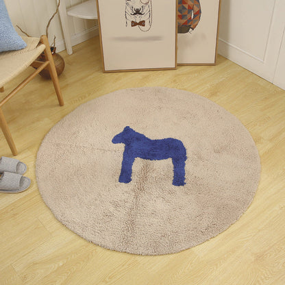 Skorter | Children's horse pattern rug Blue and Khaki Cotton rug Washable Pet-friendly Non-slip rug for the children's room