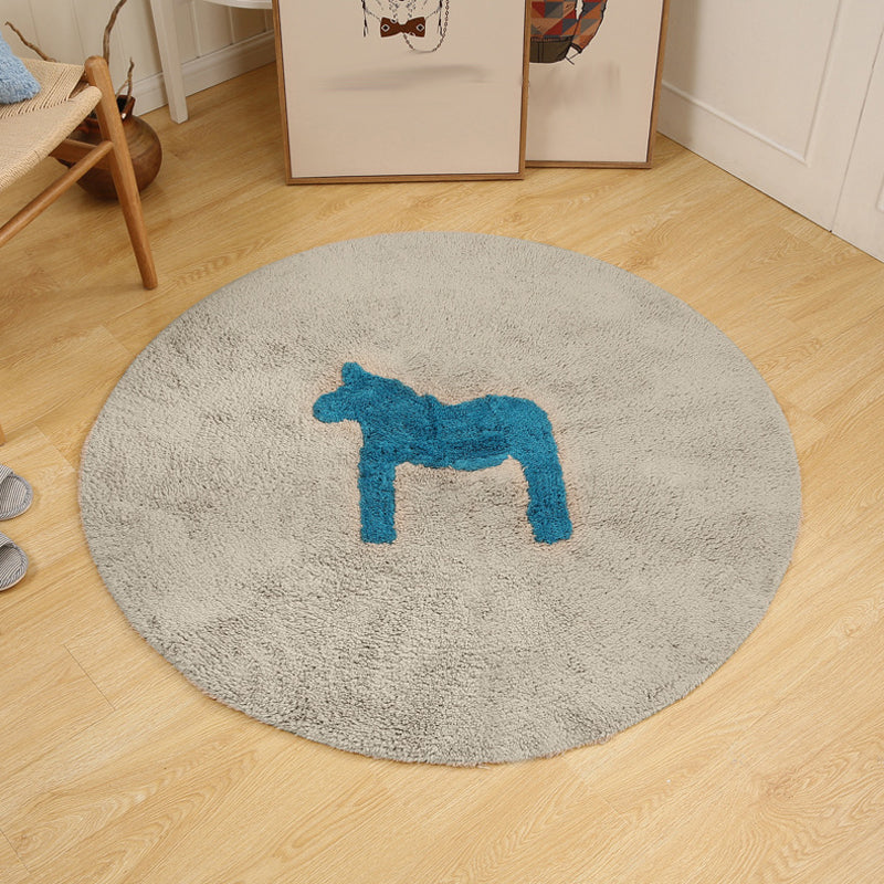 Skorter | Children's horse pattern rug Blue and Khaki Cotton rug Washable Pet-friendly Non-slip rug for the children's room