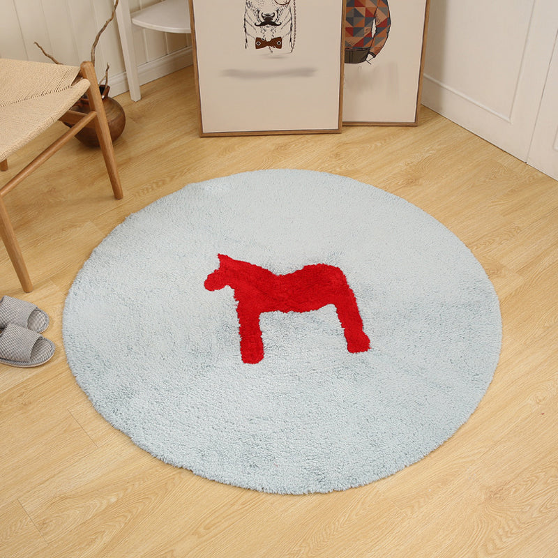 Skorter | Children's horse pattern rug Blue and Khaki Cotton rug Washable Pet-friendly Non-slip rug for the children's room