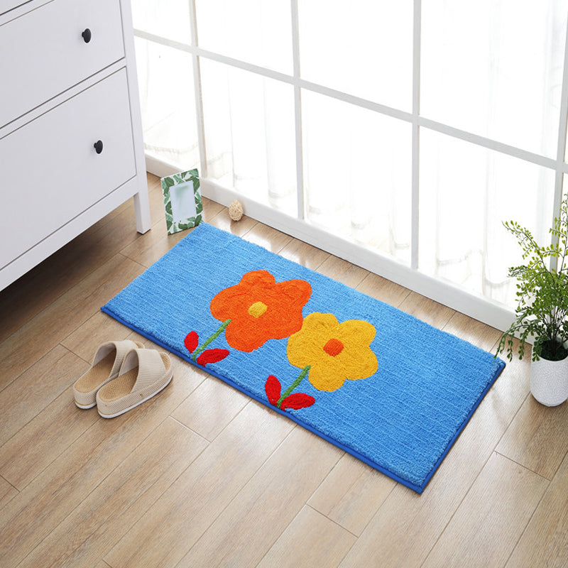 Skorter | Blue and orange children's carpet polyester leaf and flower pattern carpet pet-friendly washable non-slip backing carpet for decoration