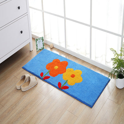 Skorter | Blue and orange children's carpet polyester leaf and flower pattern carpet pet-friendly washable non-slip backing carpet for decoration