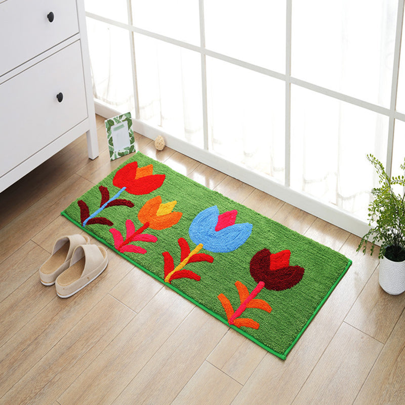 Skorter | Blue and orange children's carpet polyester leaf and flower pattern carpet pet-friendly washable non-slip backing carpet for decoration