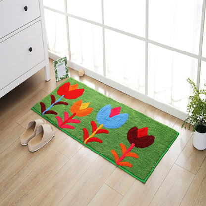 Skorter | Blue and orange children's carpet polyester leaf and flower pattern carpet pet-friendly washable non-slip backing carpet for decoration