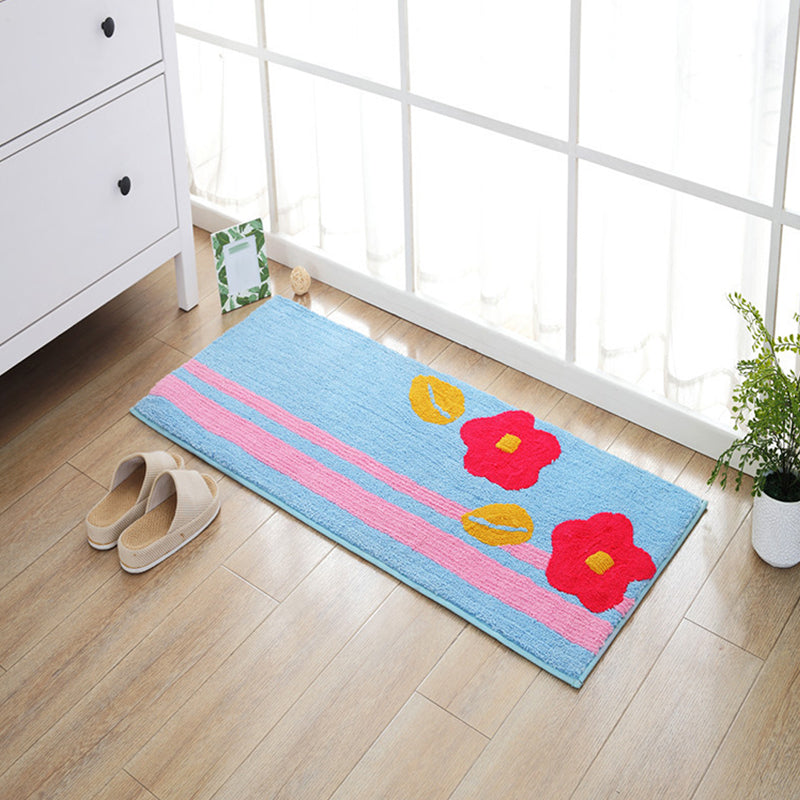 Skorter | Blue and orange children's carpet polyester leaf and flower pattern carpet pet-friendly washable non-slip backing carpet for decoration