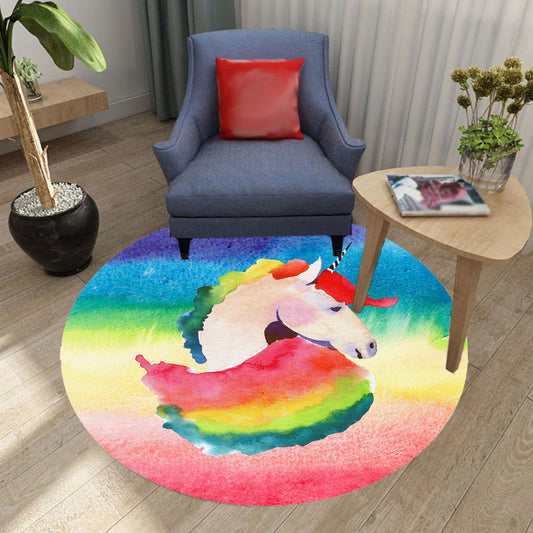 Skorter | Colorful Unicorn Pattern Carpet Multicolor Kids Carpet Polyester Pet-Friendly Washable Area Rug for Kids Room