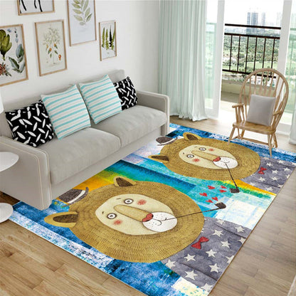 Skorter | Children's animal pattern rug black and blue acrylic rug washable pet-friendly non-slip rug for the children's room