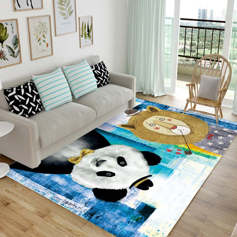 Skorter | Children's animal pattern rug black and blue acrylic rug washable pet-friendly non-slip rug for the children's room