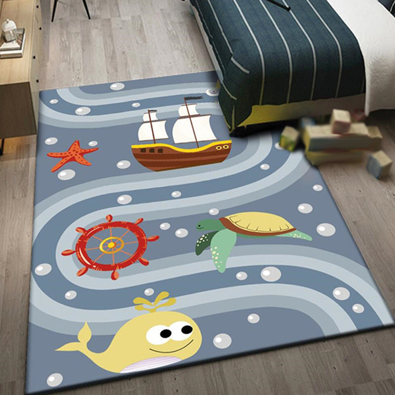 Skorter | Beautiful whale pattern rug blue children's rug polyester pet-friendly washable area rug for the nursery