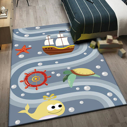 Skorter | Beautiful whale pattern rug blue children's rug polyester pet-friendly washable area rug for the nursery