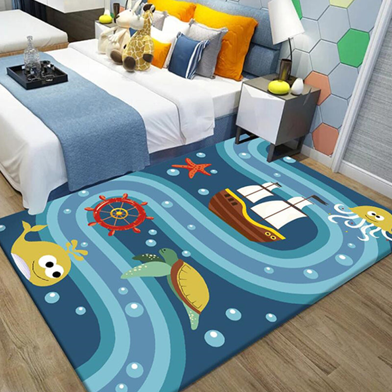 Skorter | Beautiful whale pattern rug blue children's rug polyester pet-friendly washable area rug for the nursery