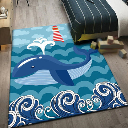 Skorter | Beautiful whale pattern rug blue children's rug polyester pet-friendly washable area rug for the nursery