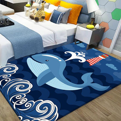 Skorter | Beautiful whale pattern rug blue children's rug polyester pet-friendly washable area rug for the nursery