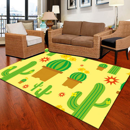 Skorter | Children Cactus Pattern Rug Black and Green Polyester Rug Washable Pet-Friendly Non-Slip Area Rug for the Children's Room