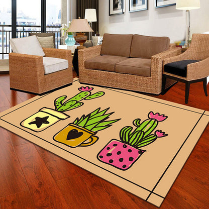 Skorter | Children Cactus Pattern Rug Black and Green Polyester Rug Washable Pet-Friendly Non-Slip Area Rug for the Children's Room