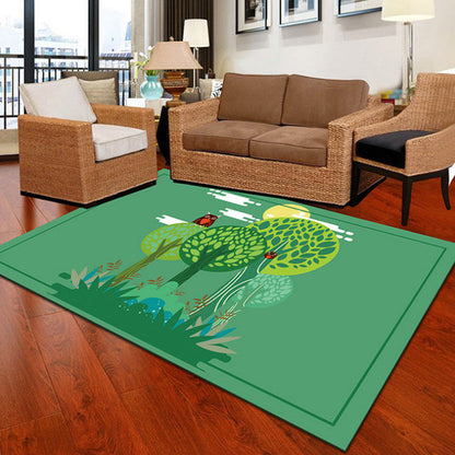 Skorter | Children Cactus Pattern Rug Black and Green Polyester Rug Washable Pet-Friendly Non-Slip Area Rug for the Children's Room