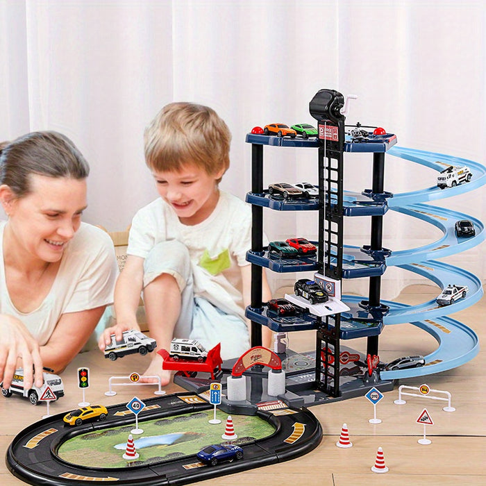Skorter | FirePark Garage Playset – Multi-Level Fire Station with Fire Trucks & Traffic Signs for Adventurous Kids