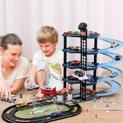 Skorter | FirePark Garage Playset – Multi-Level Fire Station with Fire Trucks & Traffic Signs for Adventurous Kids