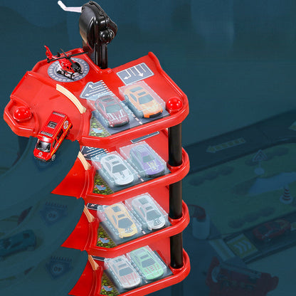 Skorter | FirePark Garage Playset – Multi-Level Fire Station with Fire Trucks & Traffic Signs for Adventurous Kids