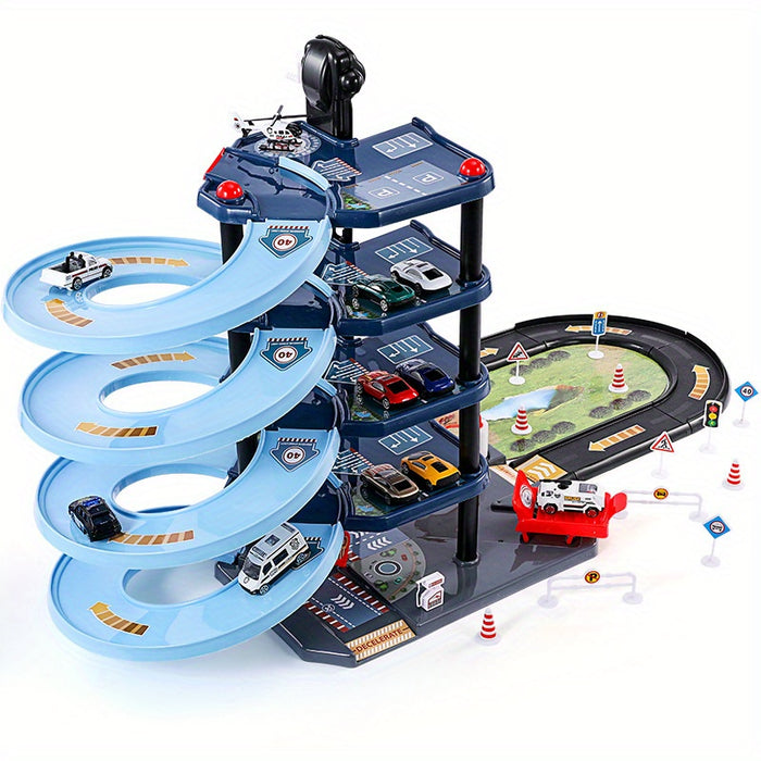 Skorter | FirePark Garage Playset – Multi-Level Fire Station with Fire Trucks & Traffic Signs for Adventurous Kids