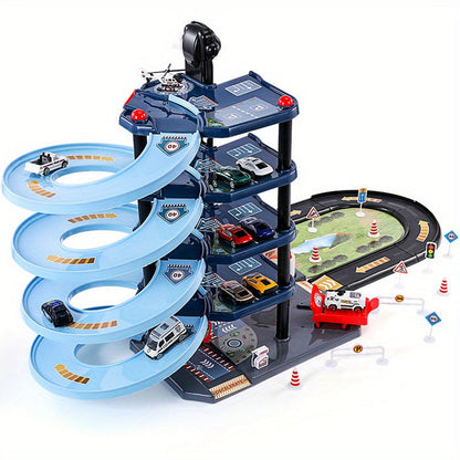 Skorter | FirePark Garage Playset – Multi-Level Fire Station with Fire Trucks & Traffic Signs for Adventurous Kids