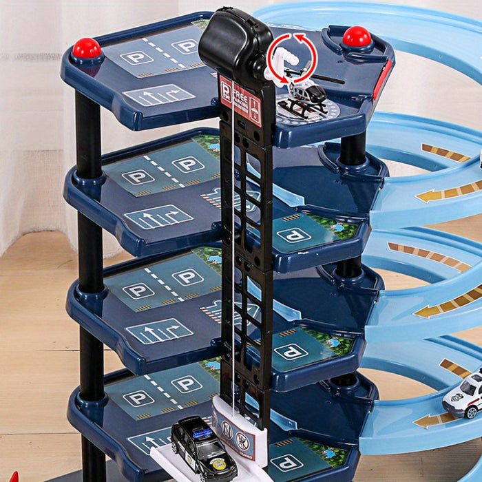 Skorter | FirePark Garage Playset – Multi-Level Fire Station with Fire Trucks & Traffic Signs for Adventurous Kids