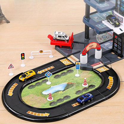 Skorter | FirePark Garage Playset – Multi-Level Fire Station with Fire Trucks & Traffic Signs for Adventurous Kids