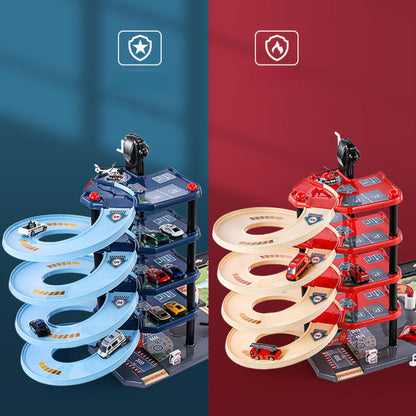 Skorter | FirePark Garage Playset – Multi-Level Fire Station with Fire Trucks & Traffic Signs for Adventurous Kids