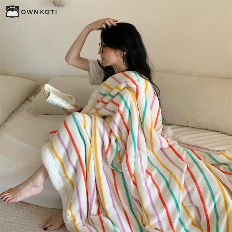 Skorter | Sherpa Striped Soft Throw Blanket