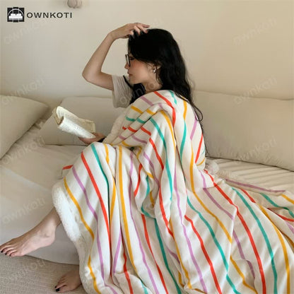 Skorter | Sherpa Striped Soft Throw Blanket