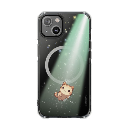 Skorter | Fluff's - Cosmo the Cat Beaming in Space Magnetic Clear Case for iPhone Series
