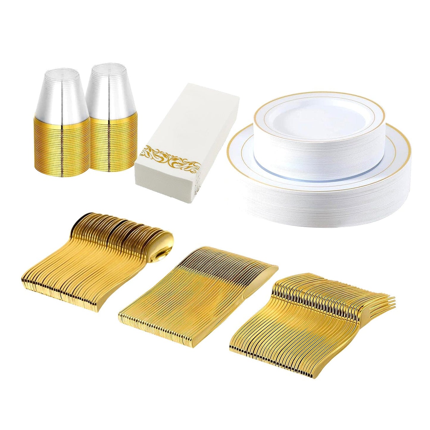 Skorter | 175-Piece: Disposable Gold Dinnerware Set