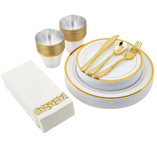 Skorter | 175-Piece: Disposable Gold Dinnerware Set