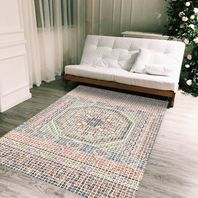 Skorter | Bohemian striped patterned rug with flowers Multicolored Polyester rug Machine washable non-slip back rug for living room
