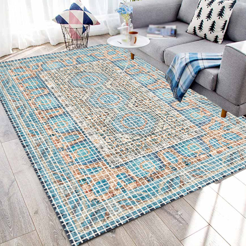 Skorter | Bohemian striped patterned rug with flowers Multicolored Polyester rug Machine washable non-slip back rug for living room