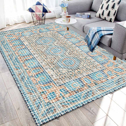 Skorter | Bohemian striped patterned rug with flowers Multicolored Polyester rug Machine washable non-slip back rug for living room