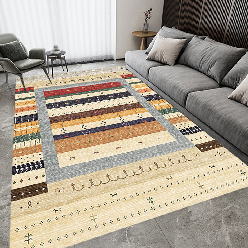 Skorter | Bohemian striped patterned rug with flowers Multicolored Polyester rug Machine washable non-slip back rug for living room