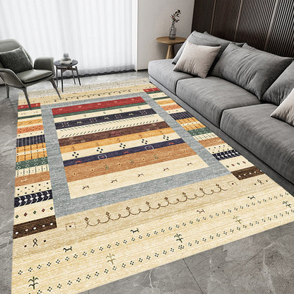 Skorter | Bohemian striped patterned rug with flowers Multicolored Polyester rug Machine washable non-slip back rug for living room