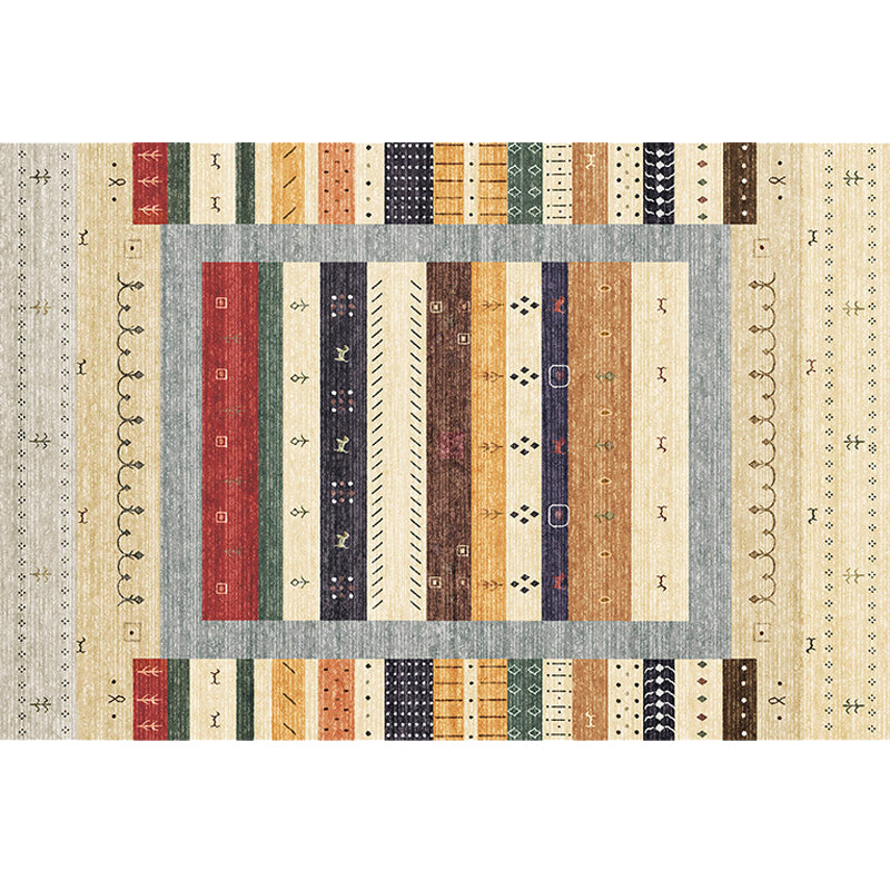 Skorter | Bohemian striped patterned rug with flowers Multicolored Polyester rug Machine washable non-slip back rug for living room