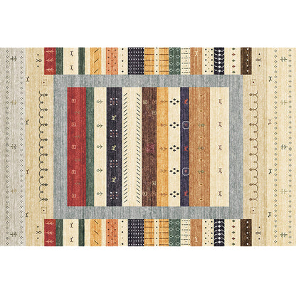 Skorter | Bohemian striped patterned rug with flowers Multicolored Polyester rug Machine washable non-slip back rug for living room