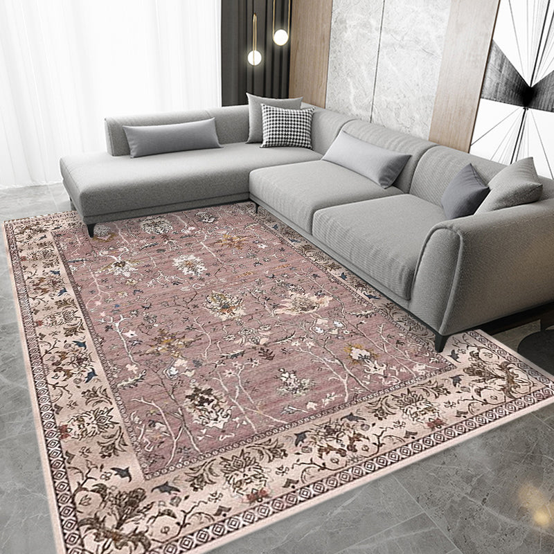 Skorter | Bohemian striped patterned rug with flowers Multicolored Polyester rug Machine washable non-slip back rug for living room