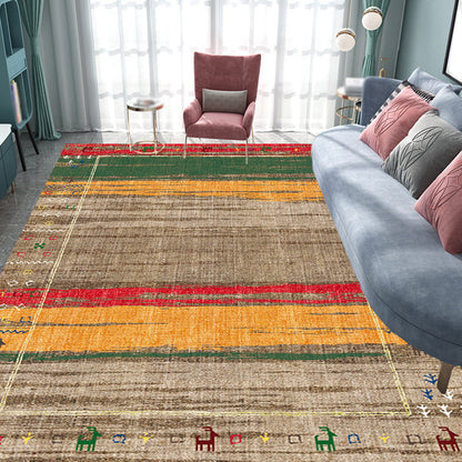 Skorter | Bohemian striped patterned rug with flowers Multicolored Polyester rug Machine washable non-slip back rug for living room