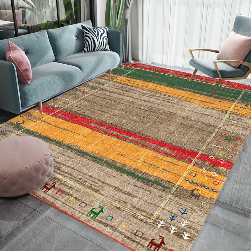 Skorter | Bohemian striped patterned rug with flowers Multicolored Polyester rug Machine washable non-slip back rug for living room