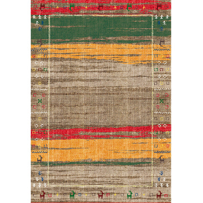 Skorter | Bohemian striped patterned rug with flowers Multicolored Polyester rug Machine washable non-slip back rug for living room