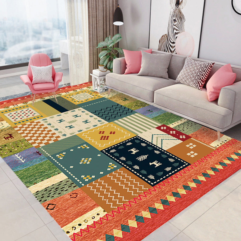 Skorter | Bohemian striped patterned rug with flowers Multicolored Polyester rug Machine washable non-slip back rug for living room